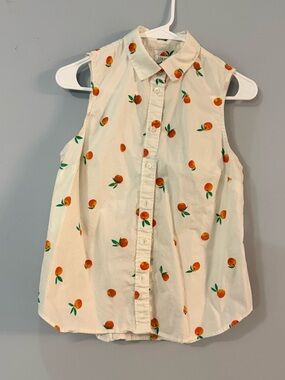 J. Crew Cream Sleeveless Button-Up Top with Orange Fruit Print